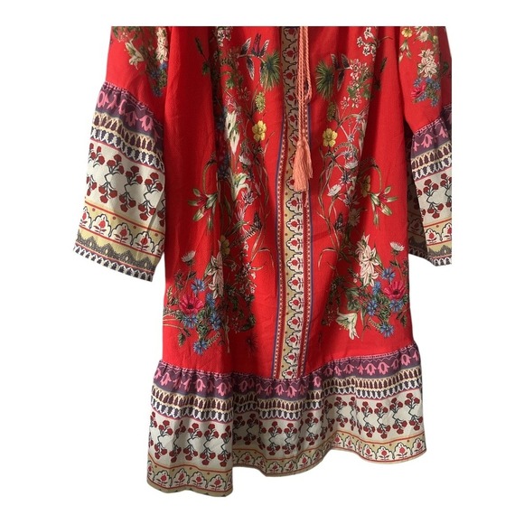 Umgee Red Boho Off Shoulder Mini Shift Dress, Large - Picture 4 of 7